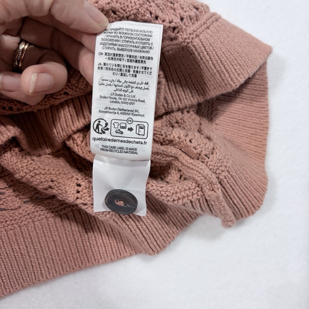 Boden Pointelle Knit Short Sleeve Cardigan Rose Pink Cottage Coastal Twee Sz M - Picture 7 of 8